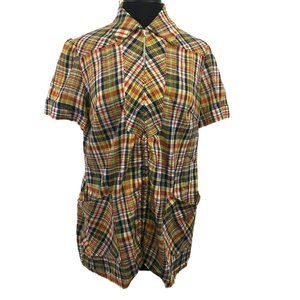 VTG Trends Zip Up Tunic Womens Red Plaid Front Pockets